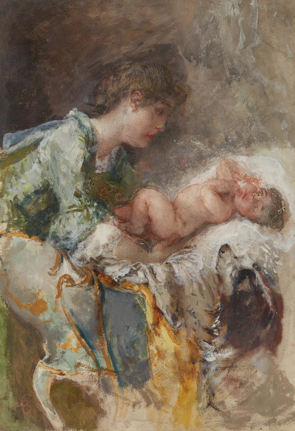 Madre e il suo bambino con un cane